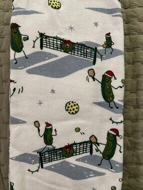 Isaac Mizrahi Set of 3 Kitchen Towels, Christmas Pickles Playing Pickleball